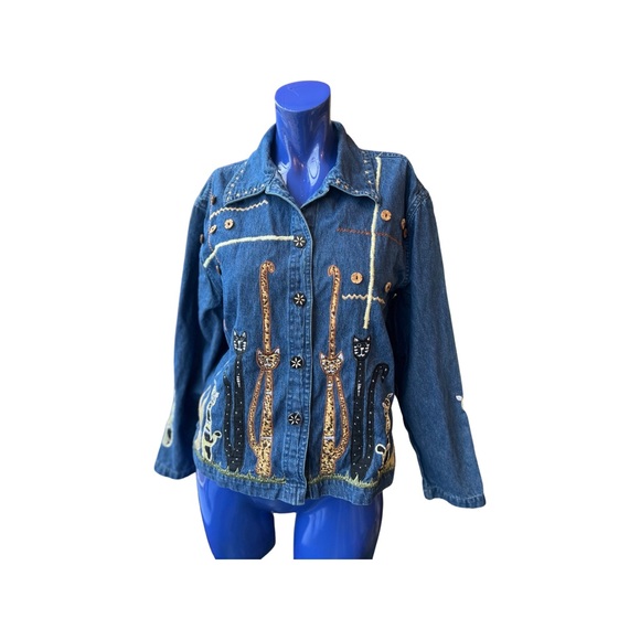 SOLD at market Vintage embroidered cat denim shirt - Picture 10 of 14